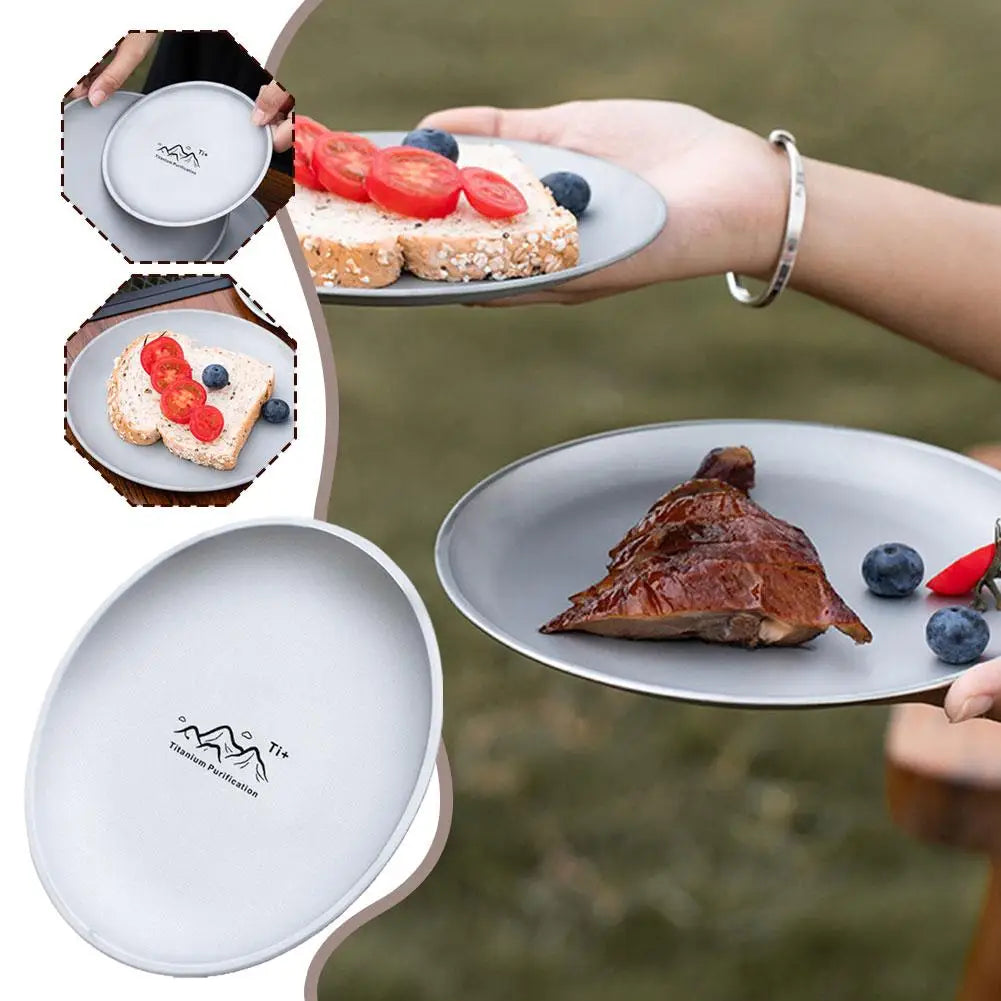 Titanium Camping Plate Multi-Purpose Creative Camping Plate For Barbecue Home Titanium Dinnerware Round Frosted Picnic Gear
