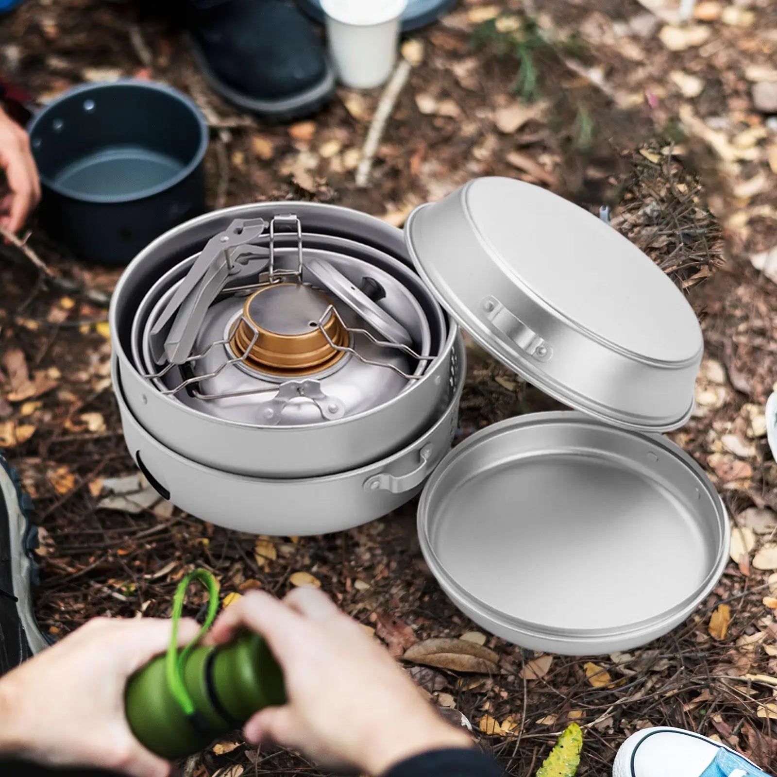 Camping Cookware Set Lightweight Portable Gear Compact Cooking Gear Pot and Pan Frying Pan for Camp Picnic