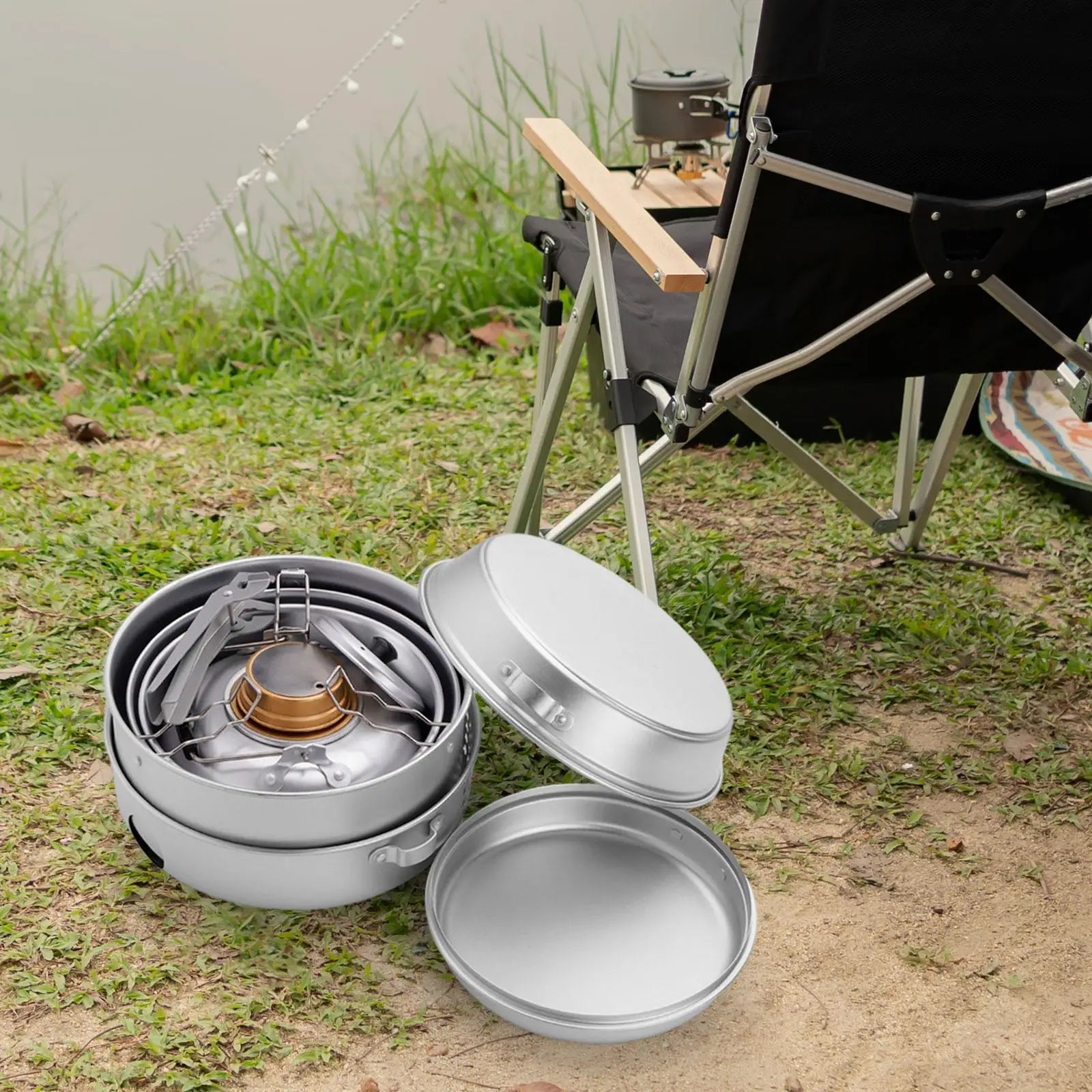 Camping Cookware Set Lightweight Portable Gear Compact Cooking Gear Pot and Pan Frying Pan for Camp Picnic