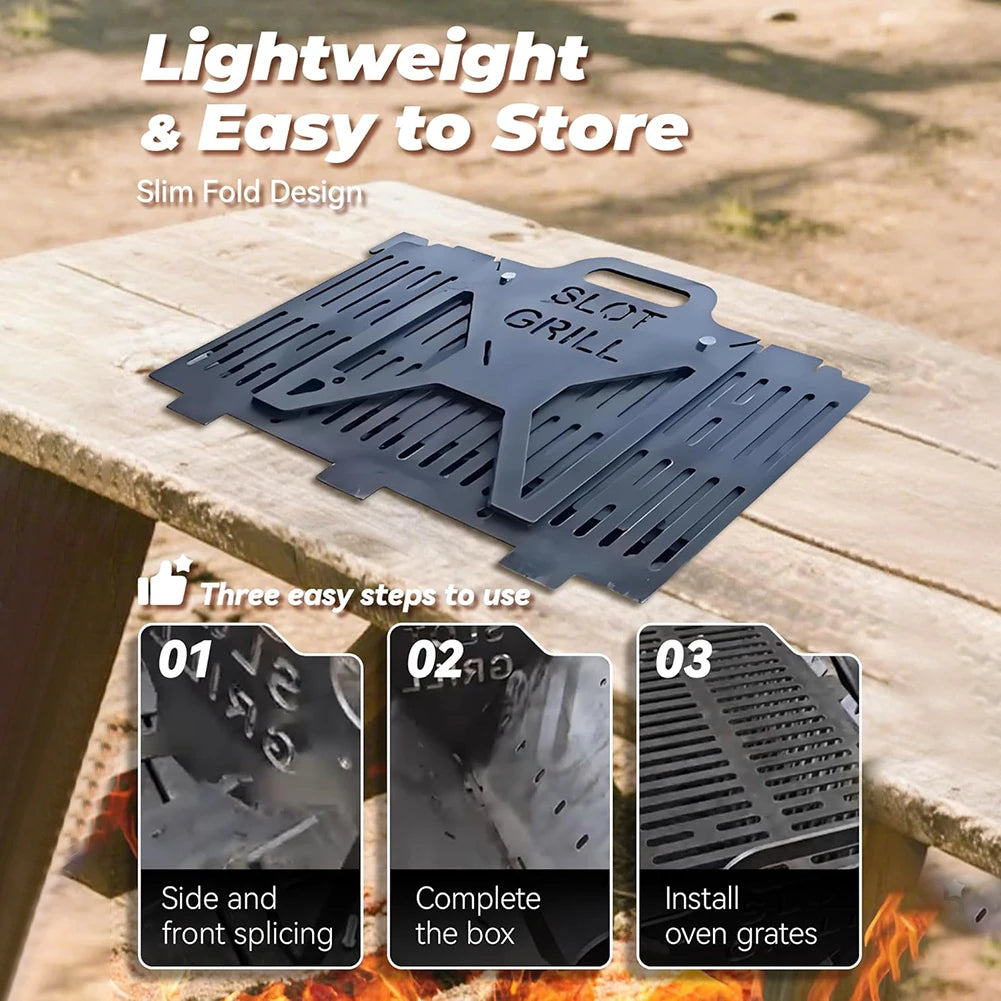 Collapsible BBQ Grills Outdoor Small Folding Metal Grills Upgraded Thickened Quick Assembly Slot Grills For Camping Picnics