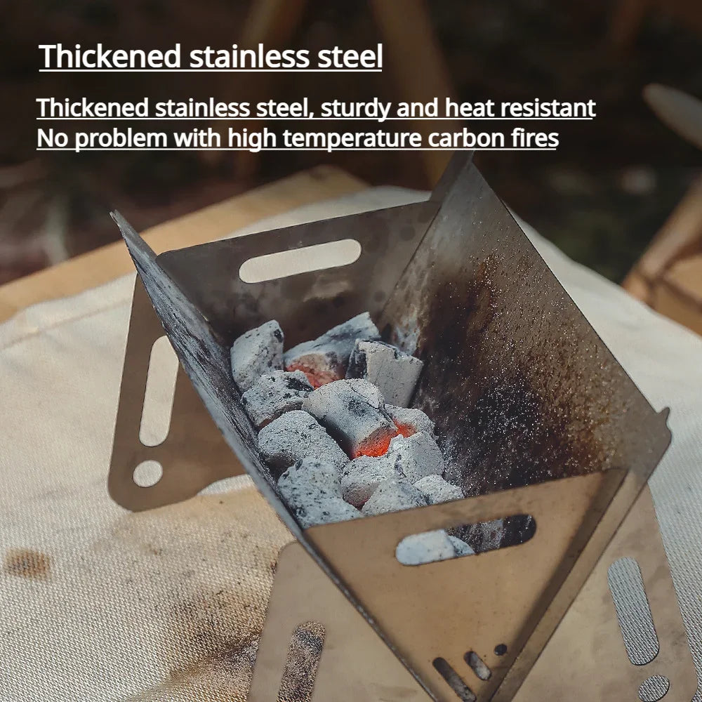 Portable Foldable Barbecue Grill Heating Stove Multi functional Camping Grid Firewood Stove Stainless Steel Grill