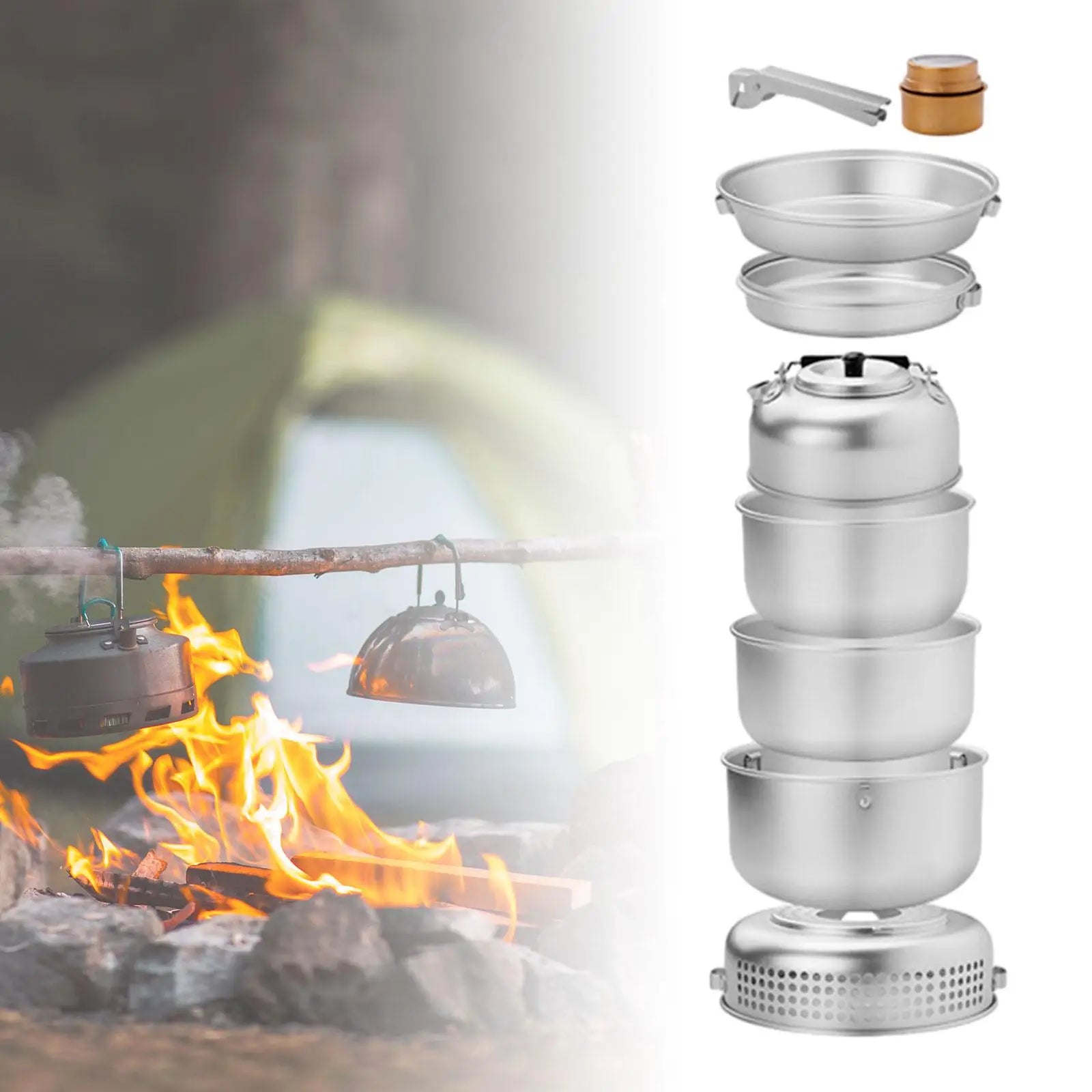 Camping Cookware Set Lightweight Portable Gear Compact Cooking Gear Pot and Pan Frying Pan for Camp Picnic