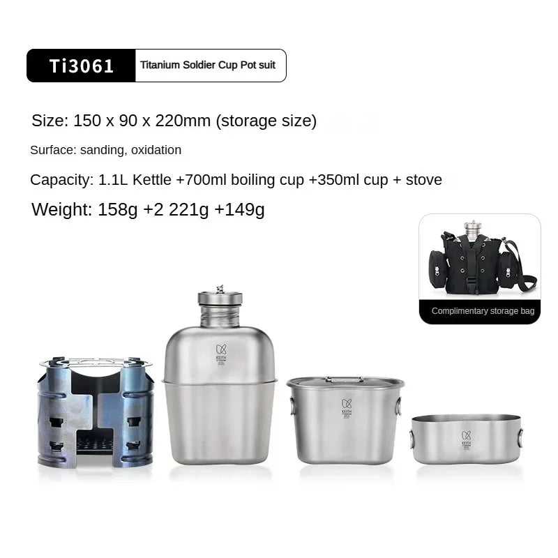Keith All-in-One Titanium Camping Cook Set with Wood Stove and Carry Storage Ultralight  Professional  Camping