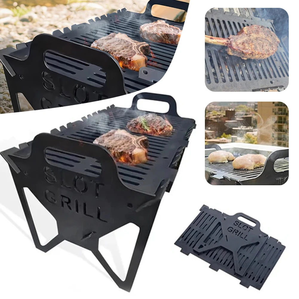 Collapsible BBQ Grills Outdoor Small Folding Metal Grills Upgraded Thickened Quick Assembly Slot Grills For Camping Picnics