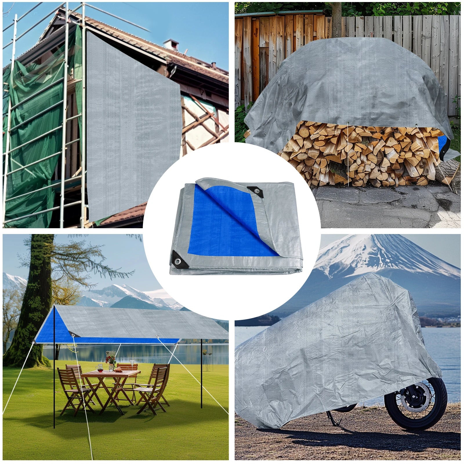 Large Tarpaulin Waterproof Camping Tent Tarp Garden Rain Cover Awning Beach Shade Canopy Multipurpose Outdoor Sun Shelter