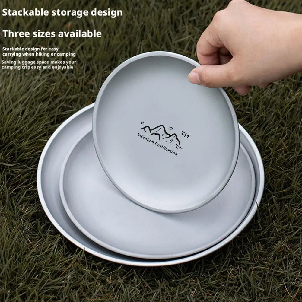 Titanium Camping Plate Multi-Purpose Creative Camping Plate For Barbecue Home Titanium Dinnerware Round Frosted Picnic Gear
