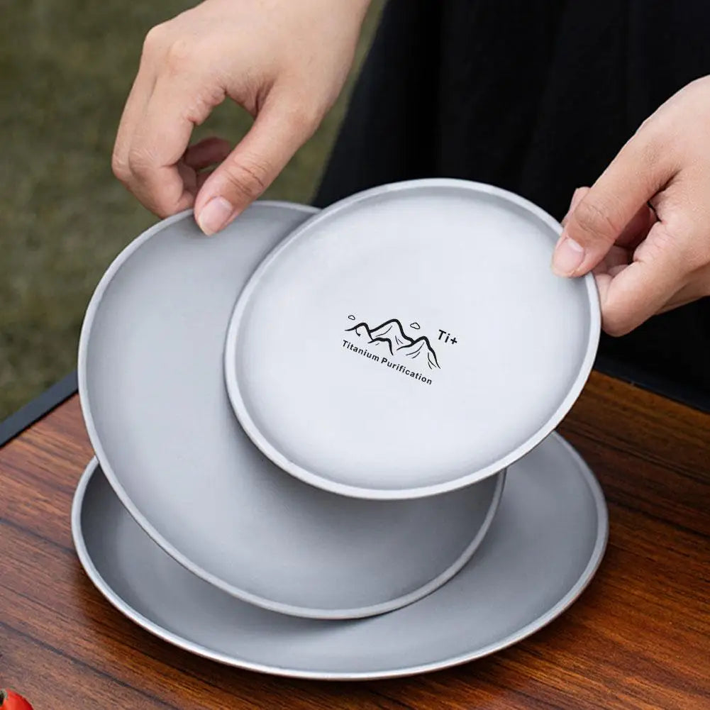 Titanium Camping Plate Multi-Purpose Creative Camping Plate For Barbecue Home Titanium Dinnerware Round Frosted Picnic Gear