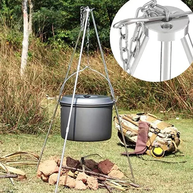 Camping Tripod Stand, Outdoor Cooking Tripod, Aluminum Telescopic Campfire Tripods, for Adjustable Chain, Lightweight, Portable.