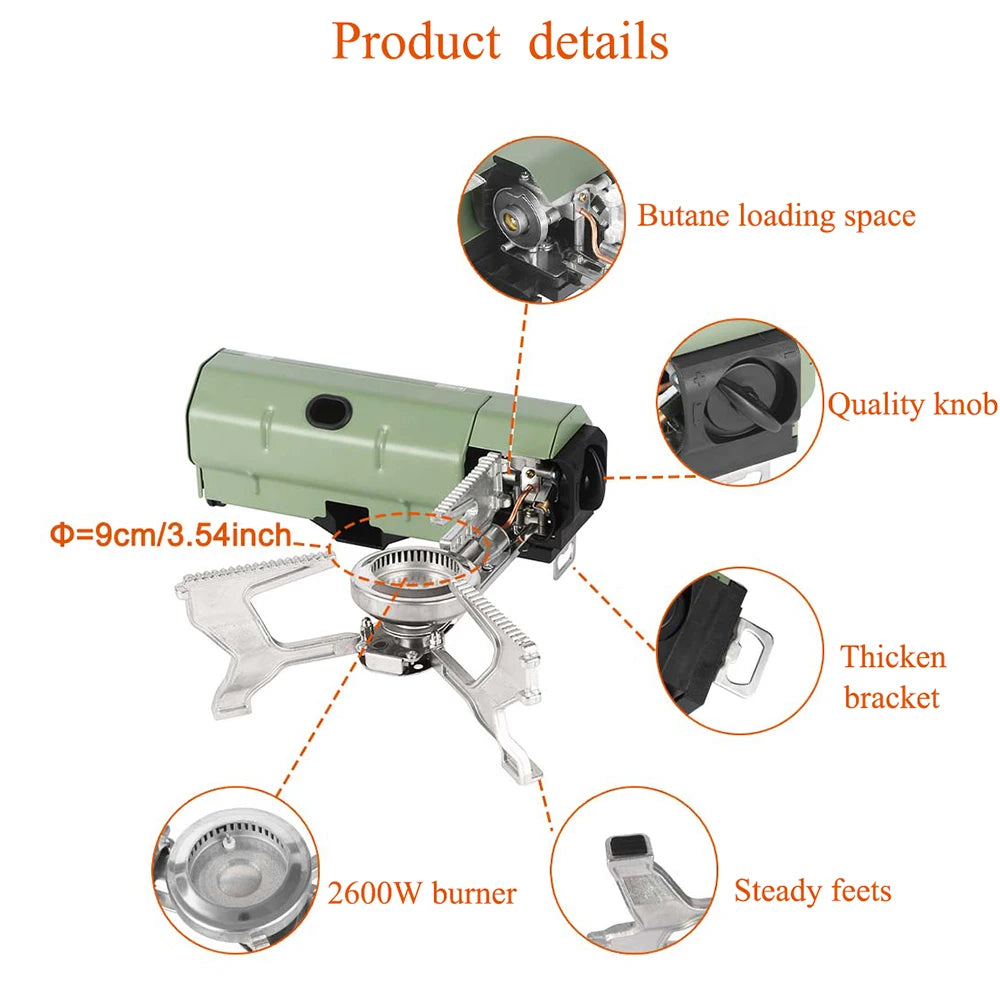 2600W Travel Cooking Grill  Portable Folding Stove Camping Gas Stove  Outdoor Hiking BBQ Cooker Cassette Gas Burner For Fishing