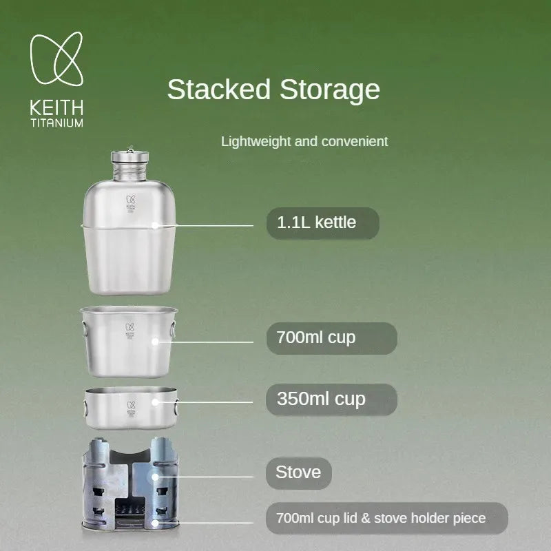 Keith All-in-One Titanium Camping Cook Set with Wood Stove and Carry Storage Ultralight  Professional  Camping