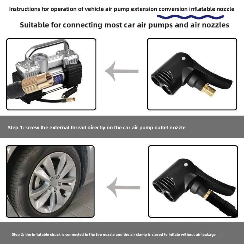 2-In-1 Bicycle Pump Nozzle Hose Adapter Inflatable Pump Motorbike Air Chuck Inflator Valve Connector Adapter Auto Accessories
