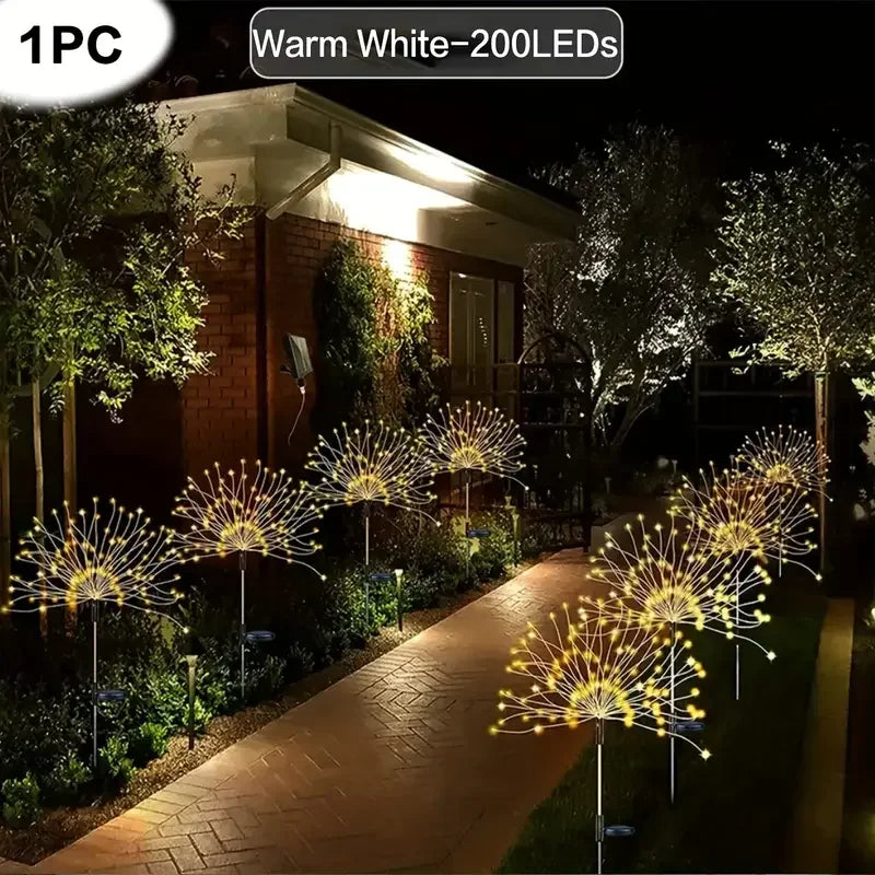 HOMEFISH NEW 200LEDs Solar Fireworks Lights Outdoor Waterproof Garden Lights 8 Lighting Modes with Remote Control Decoration