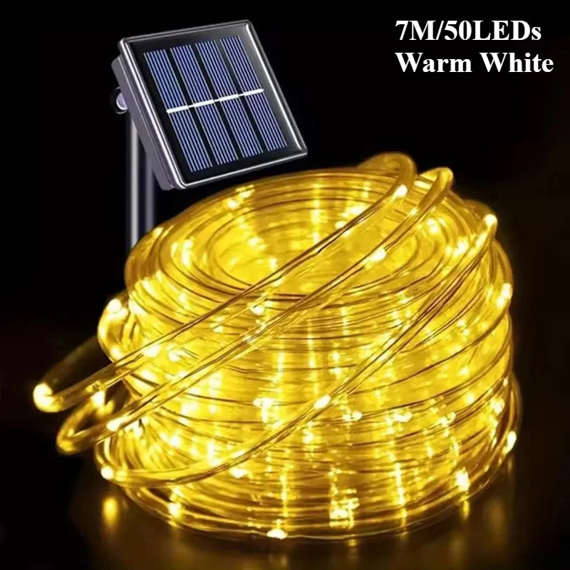 LED Solar String Lights Garden Waterproof Tube Rope Lamp Christmas Garland Fairy Lights For Outdoor Holiday Home Decoration