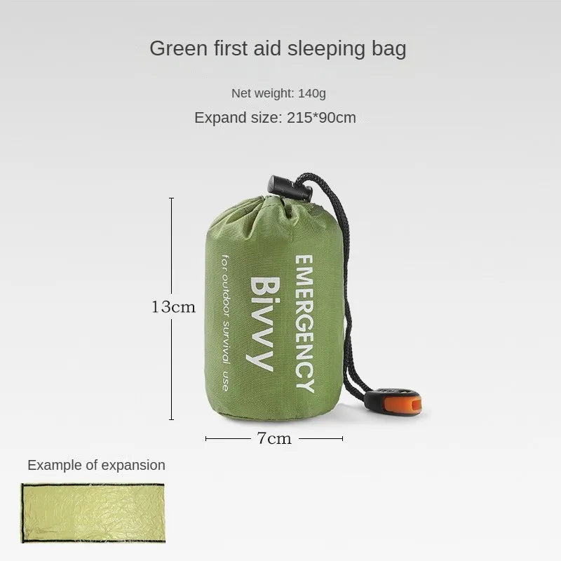 Portable Waterproof Emergency Survival Sleeping Bag Outdoor Edc Camping Gear Thermal Sack First Aid Rescue Kit Mylar Blanket