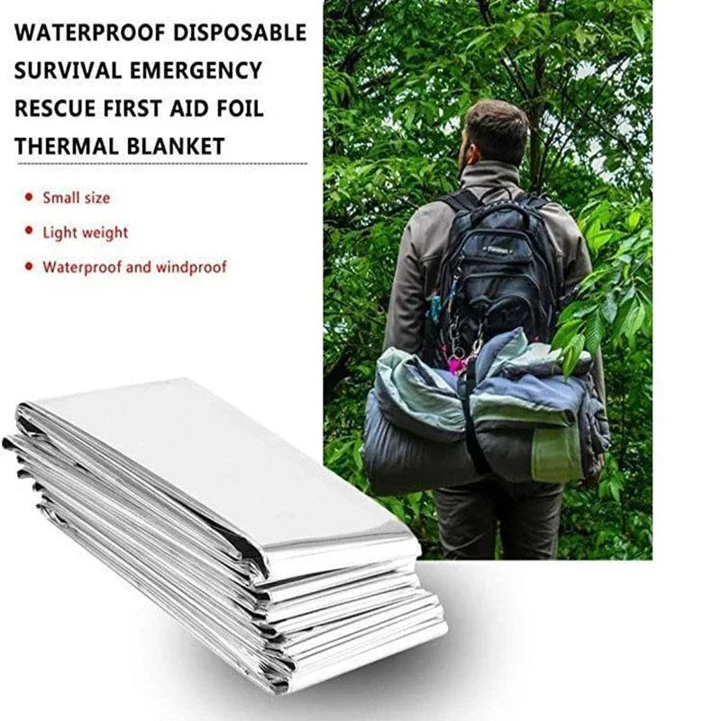 Emergent Blanket Mylar Thermal Outdoor Survive First Aid Kit Rescue Space Foil Camp Hike Mountaineer Bug Out Heat Retain