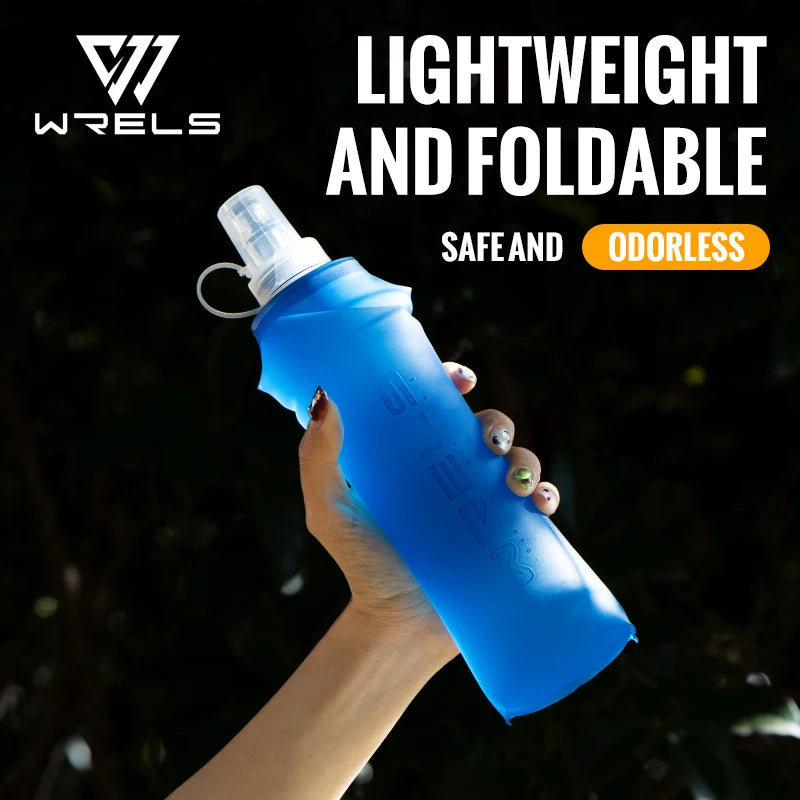 WRELS Folding Collapsible Water Bottle Running Water Bottle Soft Flask TPU BPA-Free Camping Hiking Travel Folding Water Bottle