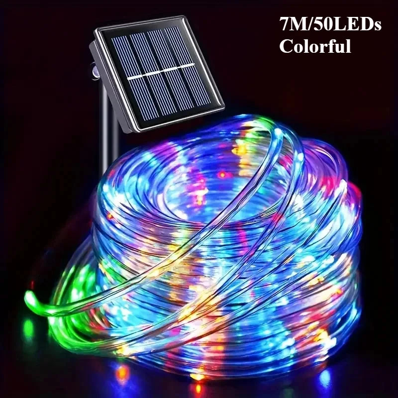 LED Solar String Lights Garden Waterproof Tube Rope Lamp Christmas Garland Fairy Lights For Outdoor Holiday Home Decoration