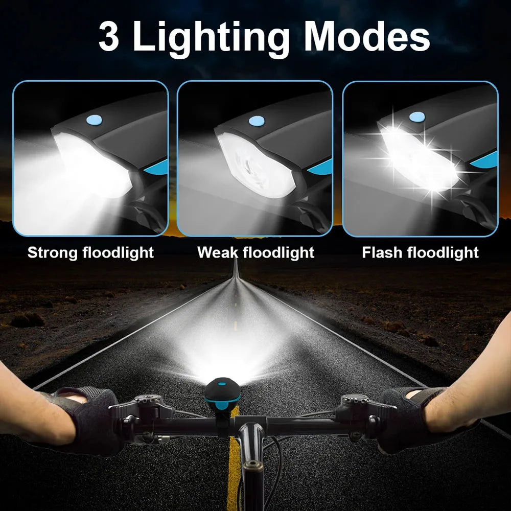 Bicycle LED Head Light with Horn Speaker 3 Modes Bicycle Front Light with remote control Rechargeable MTB Cycling Bike Bell Lamp
