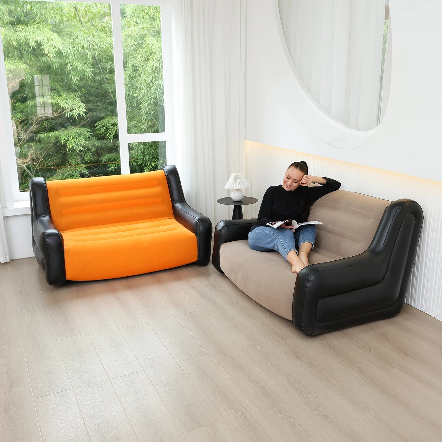 Air Mattress Inflatable Sofa Double Inflatable Chair For Flodable Blow Up Couch Lounger Portable Air Sofa Indoor Tent Camping