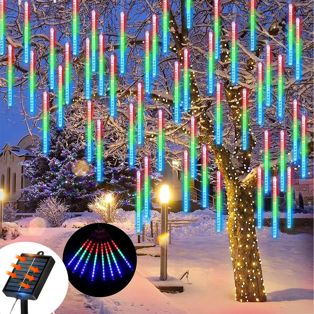 LED Solar Meteor Shower Lights 50cm 8 Tubes Waterfall Tree Lights Outdoor Garden Decorations Easy to Install