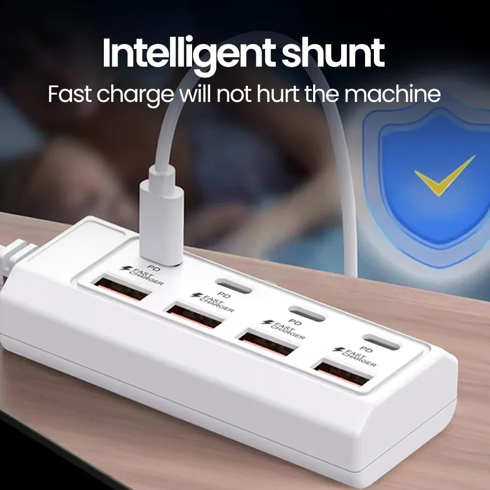 8 in 1 USB Charging Station 25W PD Type C Power Strip Multi Port Desktop HUB Phone Adapter For iPhone 16 Samsung Xiaomi Huawei