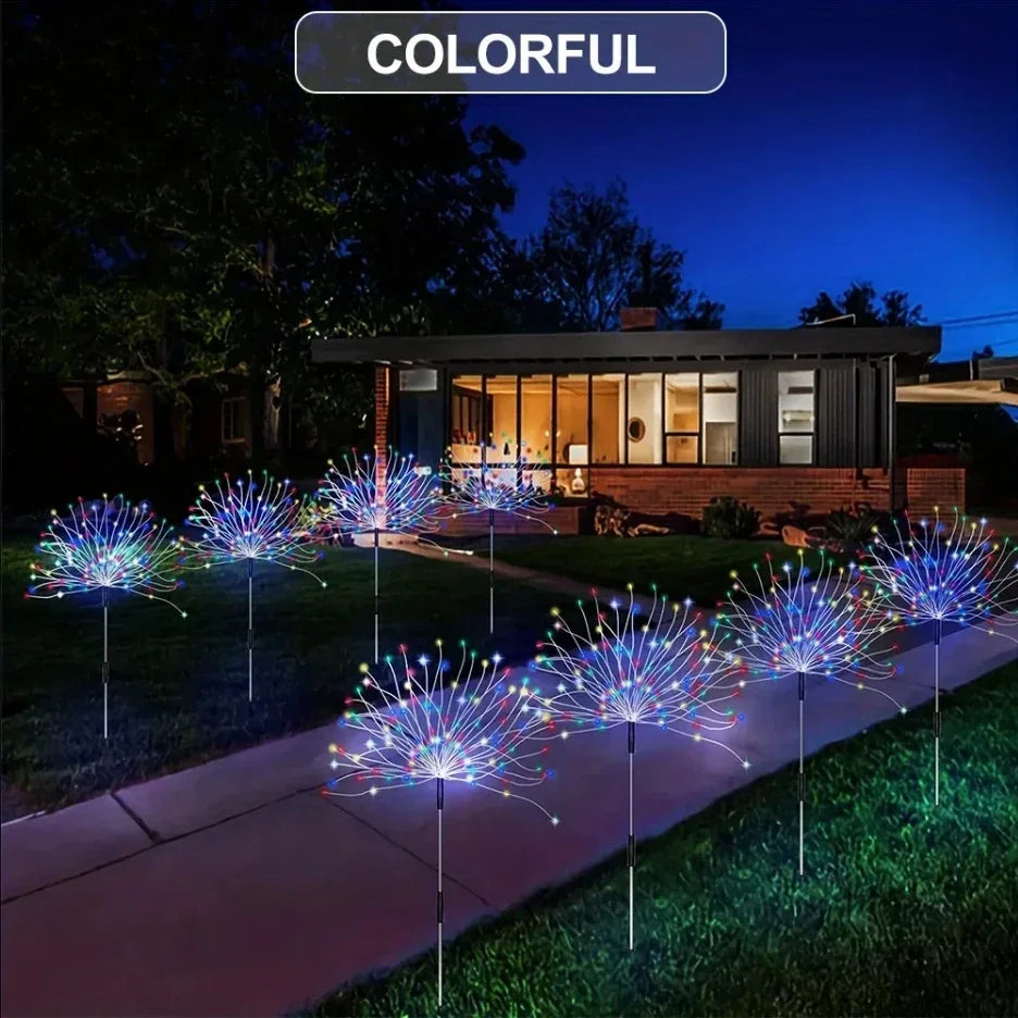 HOMEFISH NEW 200LEDs Solar Fireworks Lights Outdoor Waterproof Garden Lights 8 Lighting Modes with Remote Control Decoration