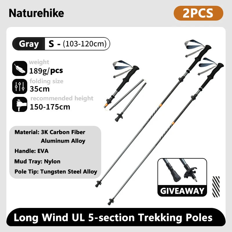 Naturehike Climbing Sticks Ultralight Outdoor Folding Trekking Poles Hiking Pole Collapsible Quick Lock Stick Carbon Fiber Poles