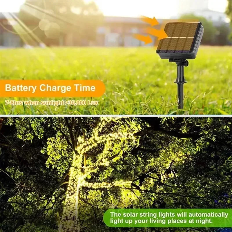 Solar Powered Fairy Lights 7M 12M 22M 32M Outdoor Waterproof LED String Lights 8 Modes for Garden Patio Tree Decor