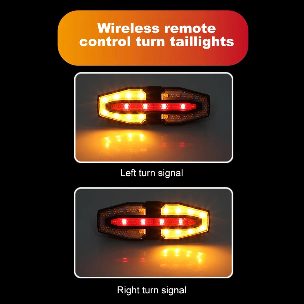 Rechargeable Bike Tail Light with Turn Signals Bicycle Rear Light Wireless Remote Control Warning Cycling Light for Night Riding