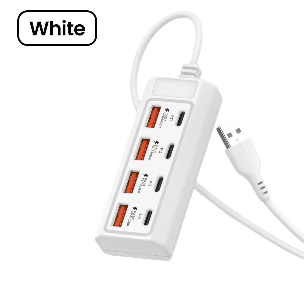 8 in 1 USB Charging Station 25W PD Type C Power Strip Multi Port Desktop HUB Phone Adapter For iPhone 16 Samsung Xiaomi Huawei