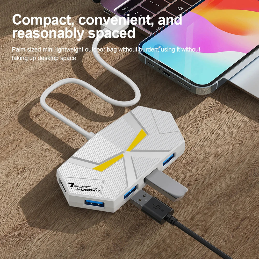7 Ports USB 3.0 HUB USB Docking Station USB Splitter Adapter 5Gbps High Speed Transmission PD Power Supply For Laptop Computer