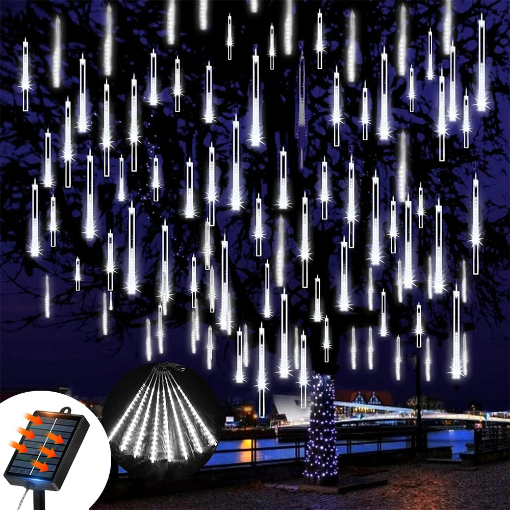 LED Solar Meteor Shower Lights 50cm 8 Tubes Waterfall Tree Lights Outdoor Garden Decorations Easy to Install